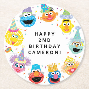 Sesame Street Pals Confetti Birthday Runder Pappuntersetzer