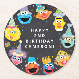 Sesame Street Pals Confetti Birthday Runder Pappuntersetzer