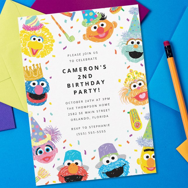 Sesame Street Pals Confetti Einladung zum Geburtst (Invitation on table)