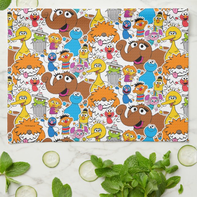 Sesame Street Pals Doodley Pattern Geschirrtuch (Gefaltet)