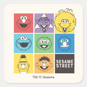 Sesame Street Pals   Farbblöcke Quadratischer Aufkleber