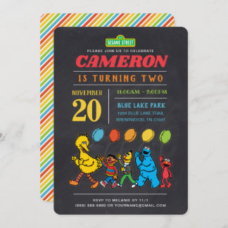 Sesame Street Pals | Khalkboard Balloons Geburtsta Einladung