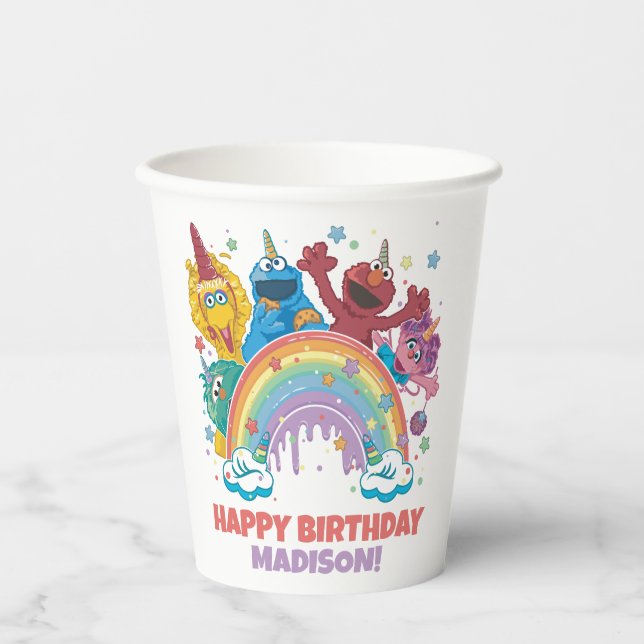 Sesame Street Rainbow Unicorn Birthday Pappbecher (Vorderseite)