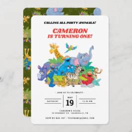 Sesame Street Safari Tiere 1. Geburtstag Invitati Einladung