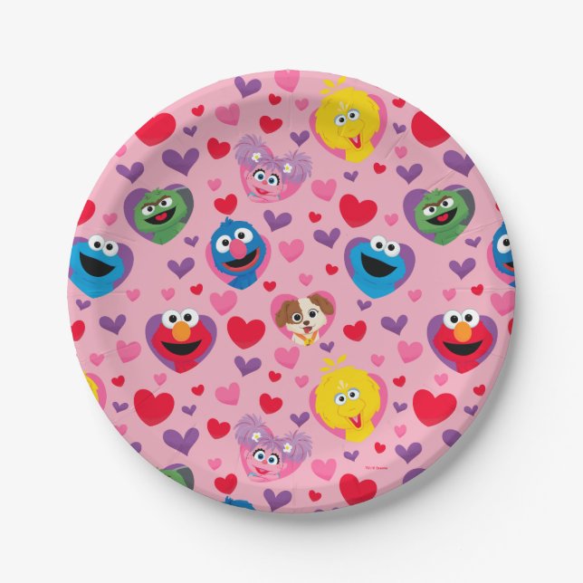 Sesame Street Valentine Hearts Pattern Pappteller (Vorderseite)