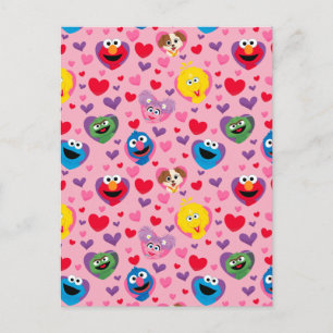 Sesame Street Valentine Hearts Pattern Postkarte