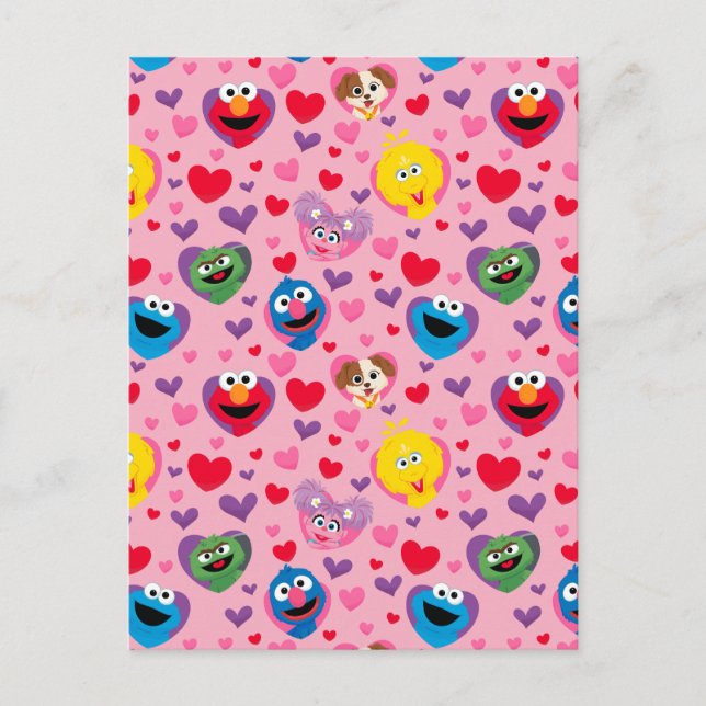 Sesame Street Valentine Hearts Pattern Postkarte (Vorderseite)