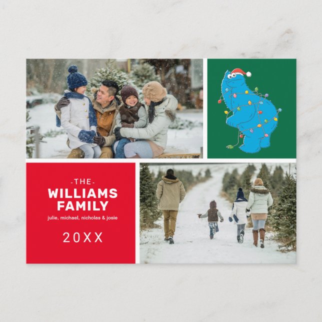 Sesamstraße | Cookie Monster Family Foto Feiertagspostkarte (Vorderseite)