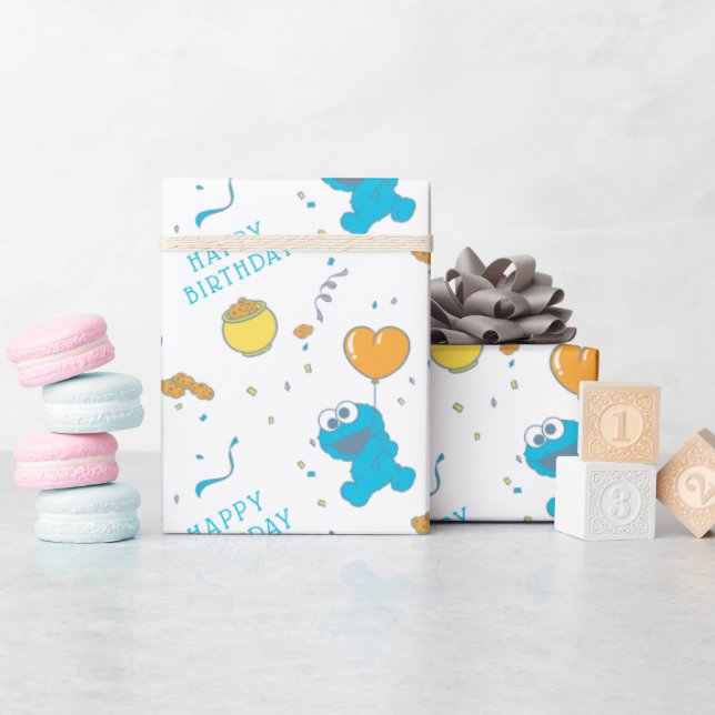 Sesamstraße | Cookie Monster Geburtstag Geschenkpapier (Babyparty)