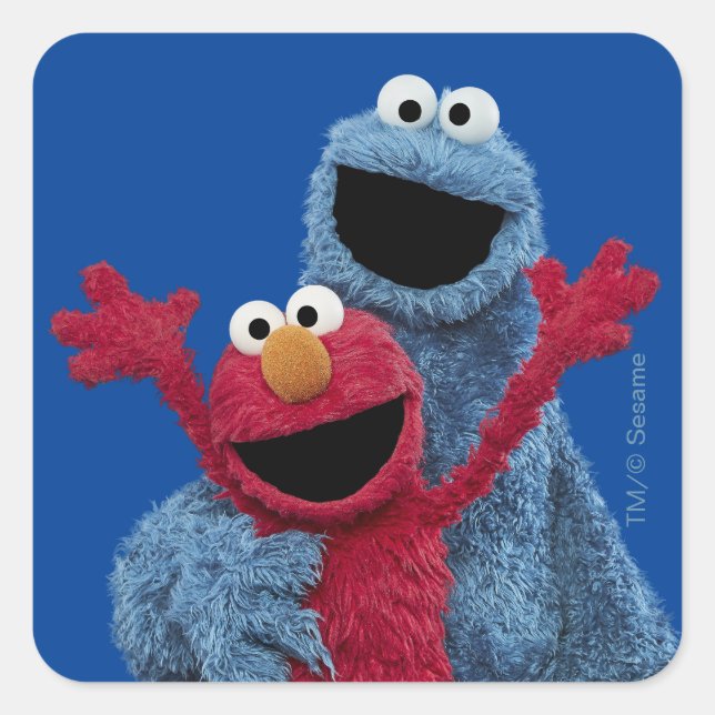 Sesamstraße | Elmo & Cookie Monster Quadratischer Aufkleber (Vorderseite)