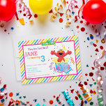 Sesamstraße | Elmo Girl's Birthday Einladung<br><div class="desc">Überraschung, Elmo und dieses niedliche, rote Monster sind hier, um Ihnen einen guten Geburtstag zu wünschen! Ein buntes Einladungs-Design, das Ihnen von der Sesamstraße gebracht wurde. Dieser Cartoon-Charakter ist bereit zum Party und bringt den Spaß dank dieses Regenbogen inspiriert Hintergrund der Streifen. Ein mädchenhaftes Aussehen, das für den großen Tag...</div>