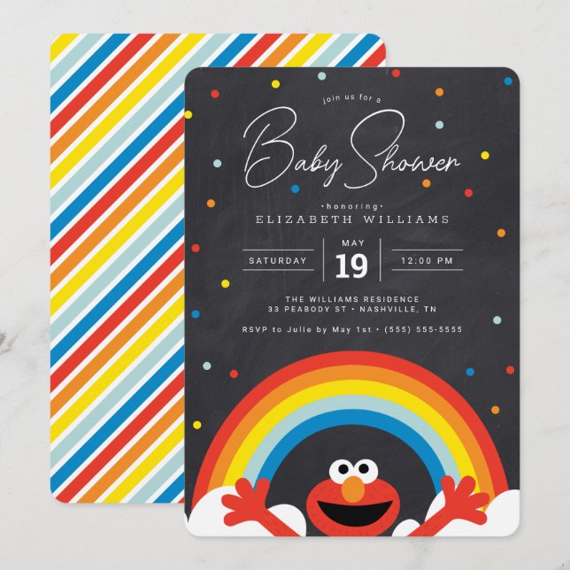 Sesamstraße | Elmo Rainbow Baby Shower Einladung (Vorne/Hinten)