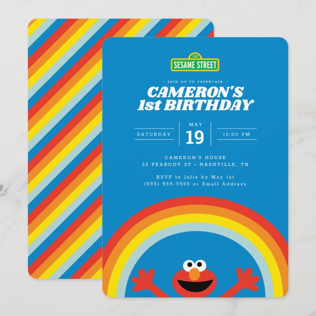 Sesamstraße | Elmo Rainbow Birthday Einladung (Vorne/Hinten)
