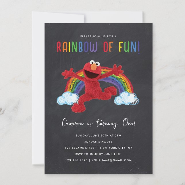 Sesamstraße - Elmo Rainbow of Fun Birthday Einladung (Vorderseite)