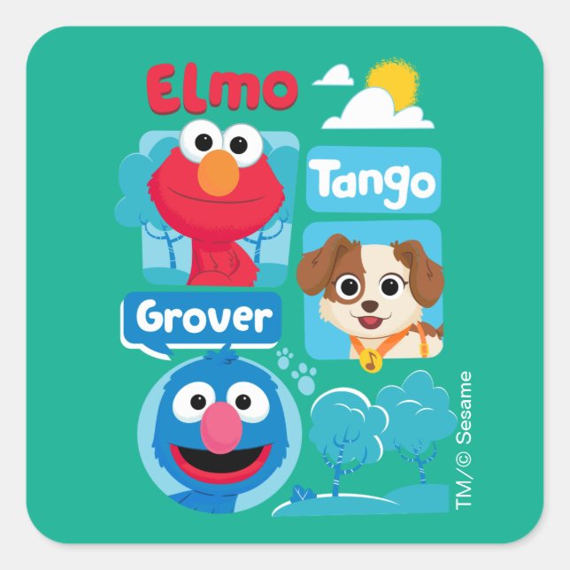 Sesamstraße | Elmo, Tango, & Grover Park Graphic Quadratischer Aufkleber (Vorderseite)
