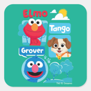 Sesamstraße   Elmo, Tango, & Grover Park Graphic Quadratischer Aufkleber