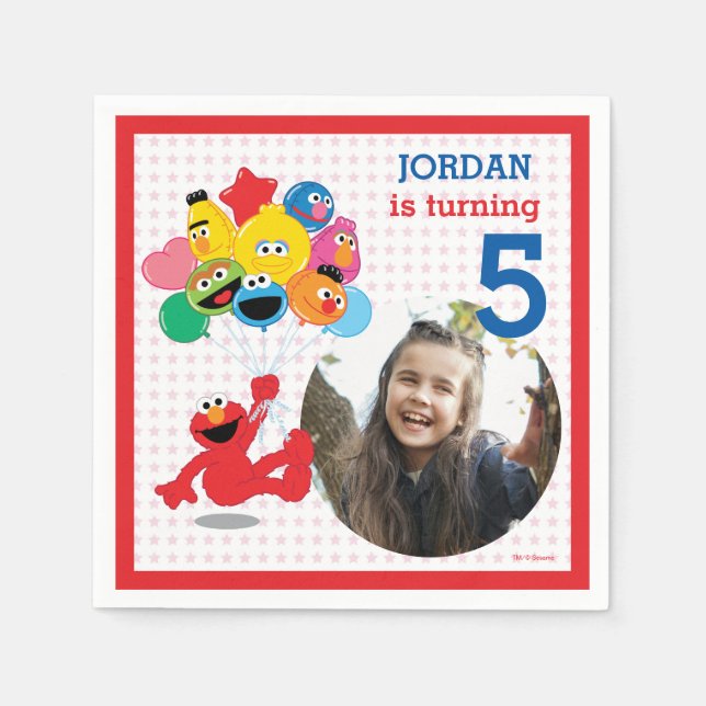 Sesamstraße | Elmo und Pals - Geburtstagsballons Serviette (Vorderseite)