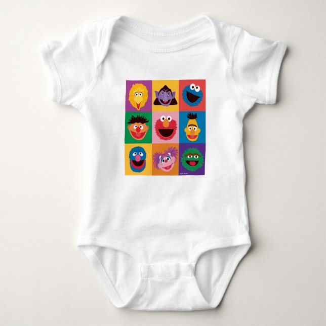 Sesamstraße | Farbblockgitter Baby Strampler (Vorderseite)