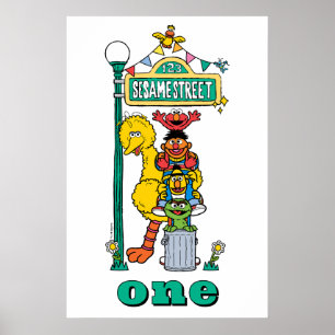 Sesamstraße-Figuren Poster zum ersten Geburtstag