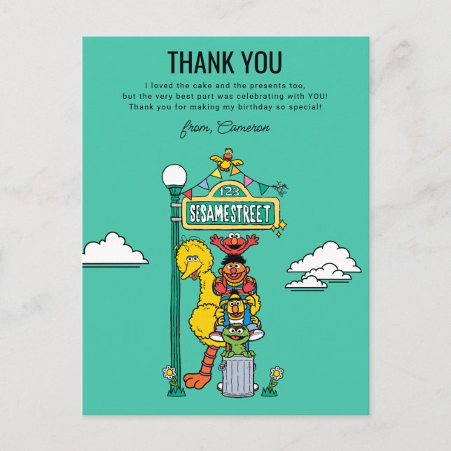 Sesamstraße-Figuren & Straßenschild Danke P Postkarte (Vorderseite)