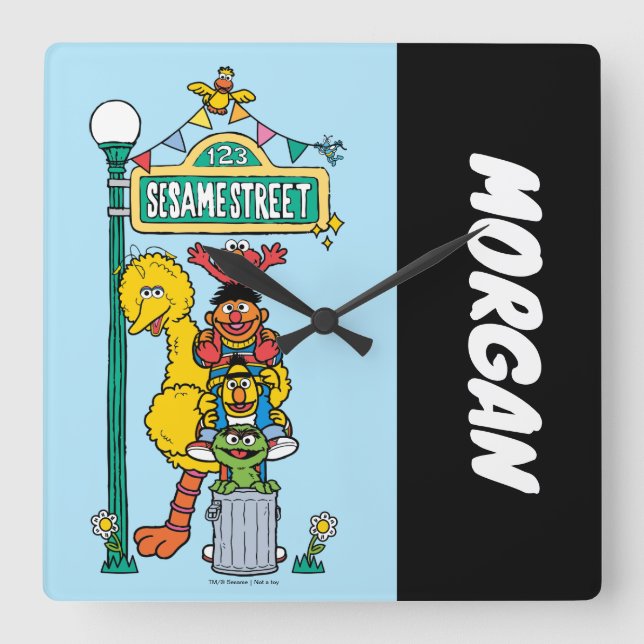Sesamstraße | Name hinzufügen Quadratische Wanduhr (Vorderseite)