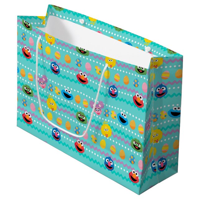 Sesamstraße-Oster-Ei-Muster Große Geschenktüte (Vorderseite Schrägansicht)