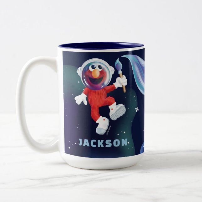 Sesamstraße | Personalisiert Elmo Weltraumbahnhof Zweifarbige Tasse (Links)