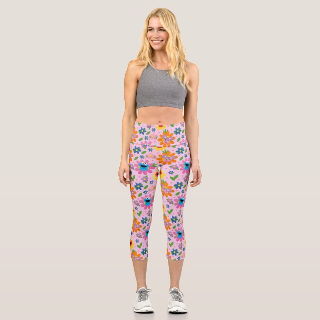 Sesamstraße Pink Floral Muster Capri Leggings (Vorderseite)