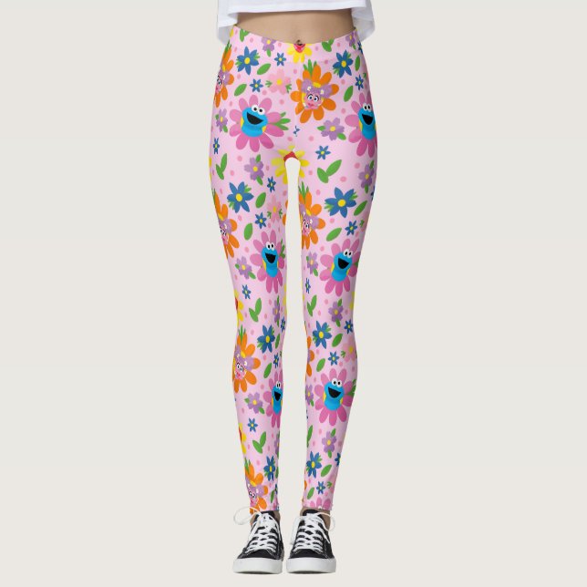 Sesamstraße Pink Floral Muster Leggings (Vorderseite)
