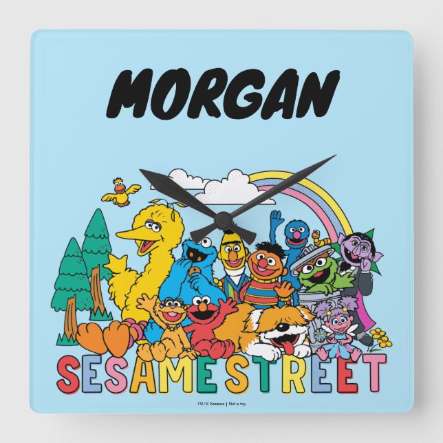 Sesamstraße | Regenbogenwelle | Name hinzufügen Quadratische Wanduhr (Vorderseite)