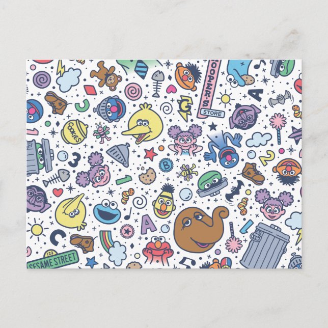 Sesamstraße | Sesame Pals Doodle Muster Postkarte (Vorderseite)