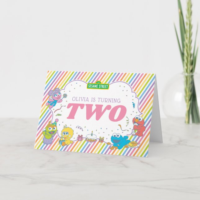 Sesamstraße| Streifen am zweiten Geburtstag Karte (Vorderseite)