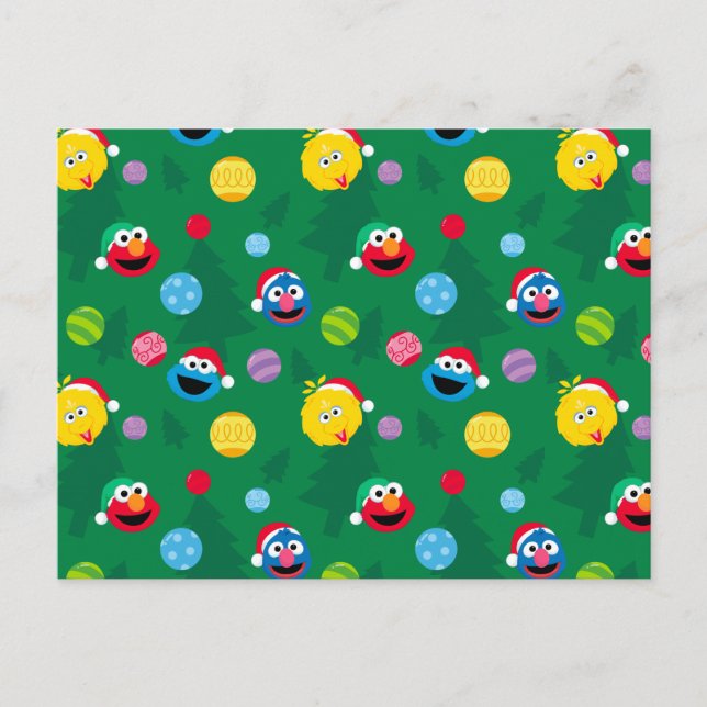 Sesamstraße Weihnachtsbaum Muster Postkarte (Vorderseite)