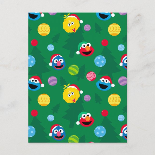 Sesamstraße Weihnachtsbaum Muster Postkarte (Vorderseite)