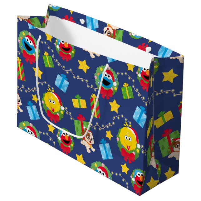 Sesamstraße Weihnachtsmuster Große Geschenktüte (Vorderseite Schrägansicht)