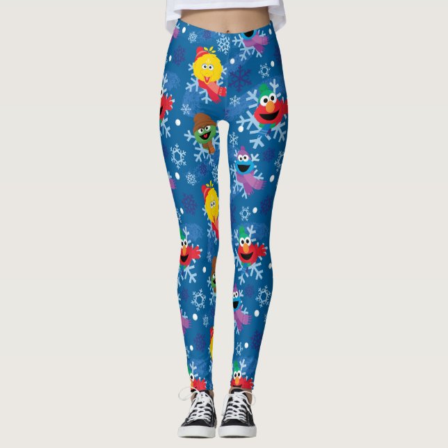 Sesamstraße Winterschneeflockenmuster Leggings (Vorderseite)