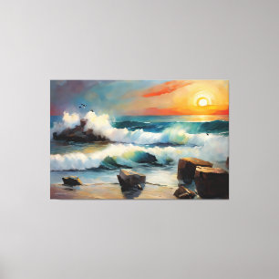 SESCP_25_0005 Seascape Seagulls Art Canvas Print Leinwanddruck