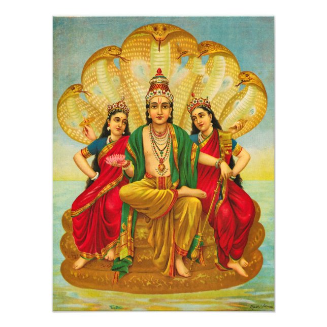 Sesha Narayana, König von Nagas von Raja Ravi Varm Fotodruck (Vorne)