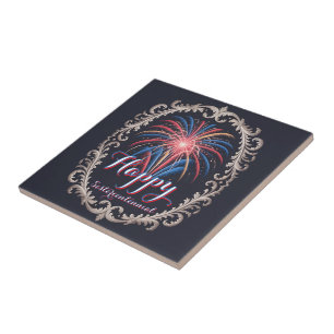 Sesquicentennial-Feuerwerk im Vintage-Rahmen Fliese