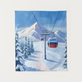 Sessellift | Schneeberg Gondel Aquarell Wandteppich