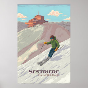 Sestriere Skigebiet Reiseplakat Poster