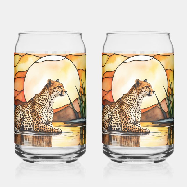 Set 0f 2 Cheetah im Stile von Hartglas Dosenglas (Links)