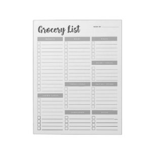 Set 1 Lebensmittelliste Notepad Notizblock