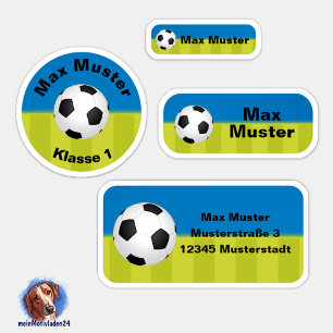 Set - 24 Namensaufkleber Fußball blau grün      Aufkleber