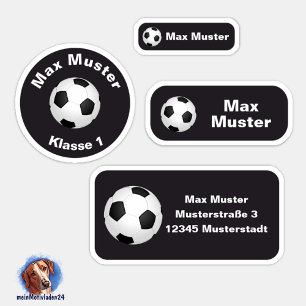 Set - 24 Namensaufkleber Fußball schwarz Aufkleber