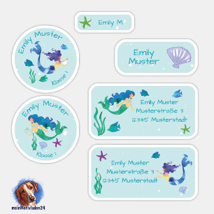 Set 24 Namensaufkleber Meerjungfrau    Aufkleber