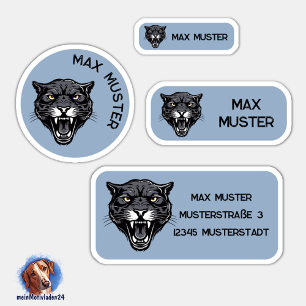 Set - 24 Namensaufkleber Panther grau Aufkleber