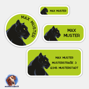 Set - 24 Namensaufkleber Schwarzer Panther grün    Aufkleber