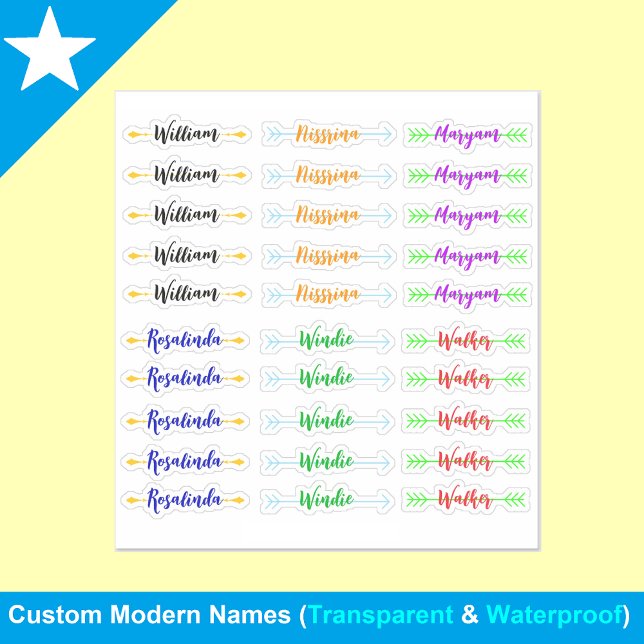 (Set 30) Einzigartiger Name der farbigen Kalligrap Aufkleber (Colorful Calligraphy name vinyl sticker tags)