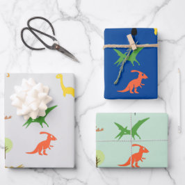 Set 3 farbenfroher Dino-Wald für Kinder Geschenkpapier Set